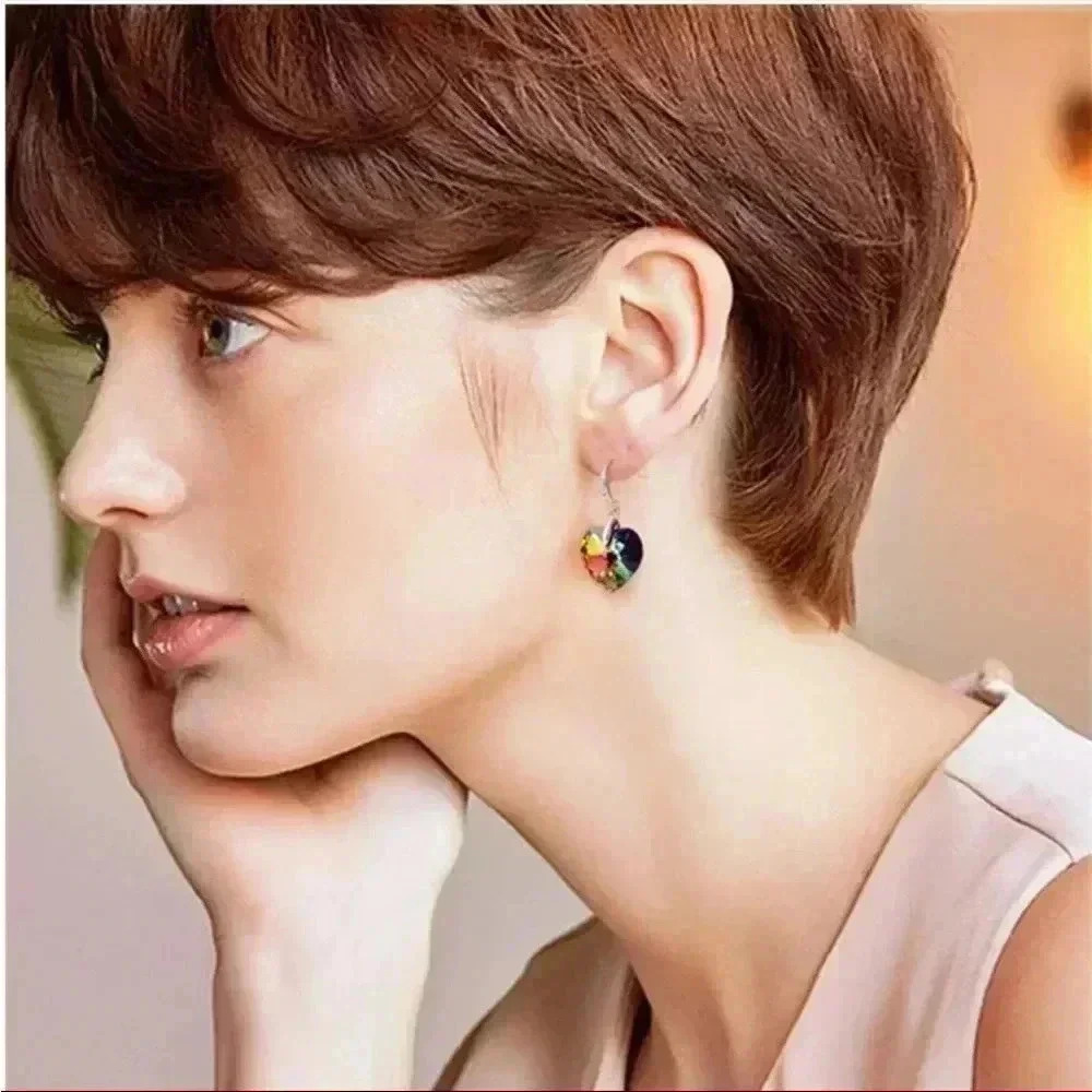 Rose Gold Diamond Studded Rainbow Aurora Drop Earrings - Picture 4 of 4
